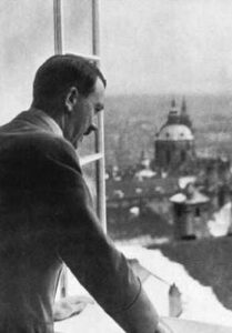 Adolf Hitler at the window of Prague Castle