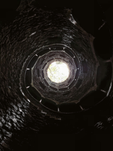 Looking up from the deep well at Zbiroh Castle
